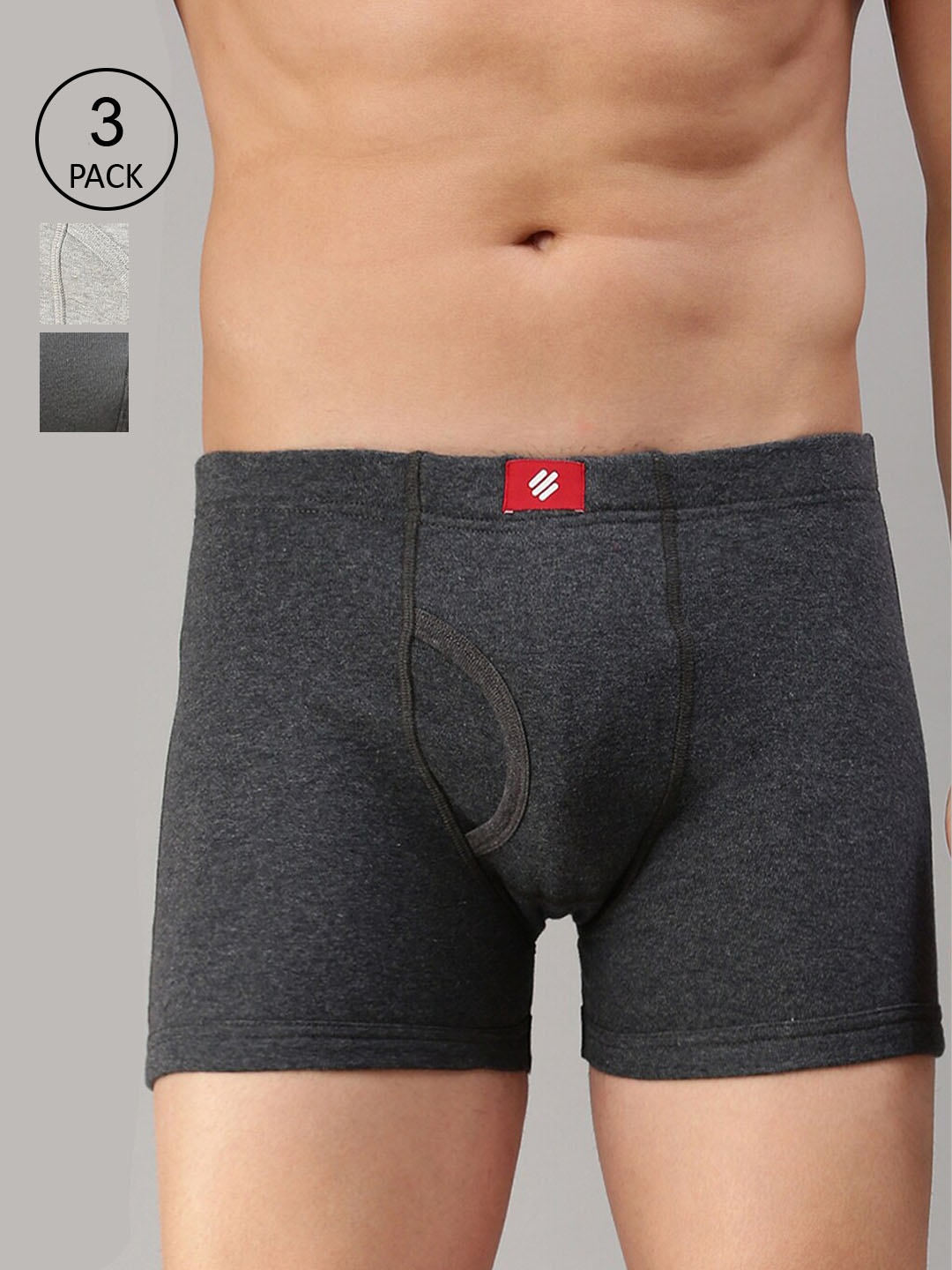 

ONN Men Pack Of 3 Solid Pure Cotton Trunk, Charcoal