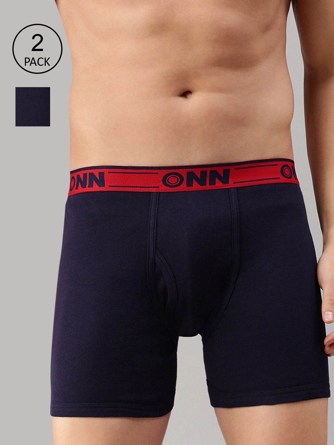 

ONN Men Pack of 2 Navy Blue Solid Basic Trunks