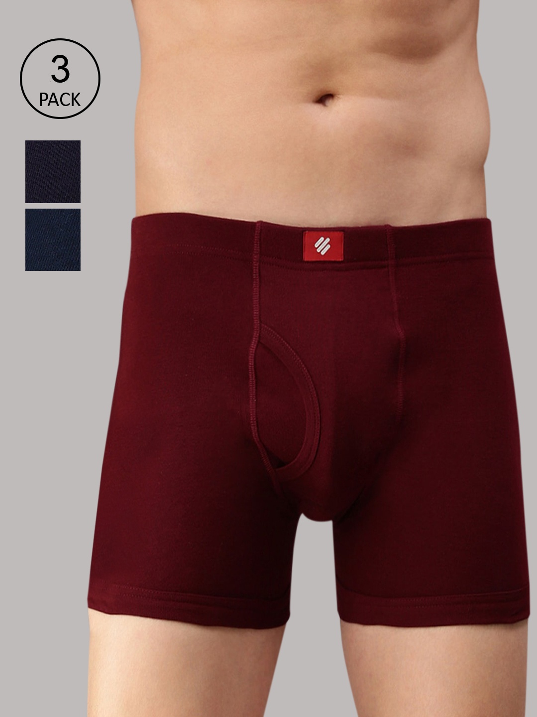 

ONN Men Pack Of 3 Navy Blue & Maroon Solid Trunks ONN_355_NB_MN_AFBLU_3PC