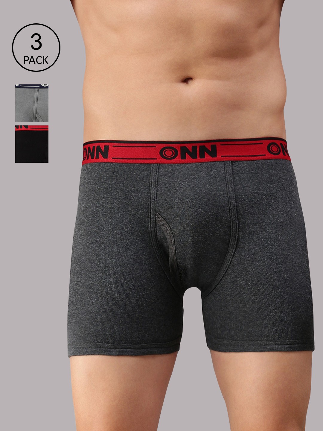 

ONN Men Pack Of 3 Solid Trunk, Black