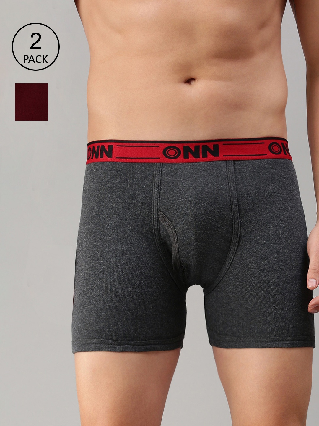 

ONN Men Pack of 2 Charcoal Grey & Maroon Solid Trunks ONN_357_CM_MN