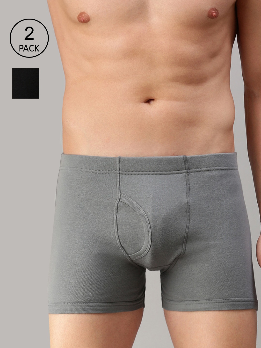 

ONN Men Pack Of 2 Black & Grey Melange Solid Trunks ONN_355_BLK_GM_2PC