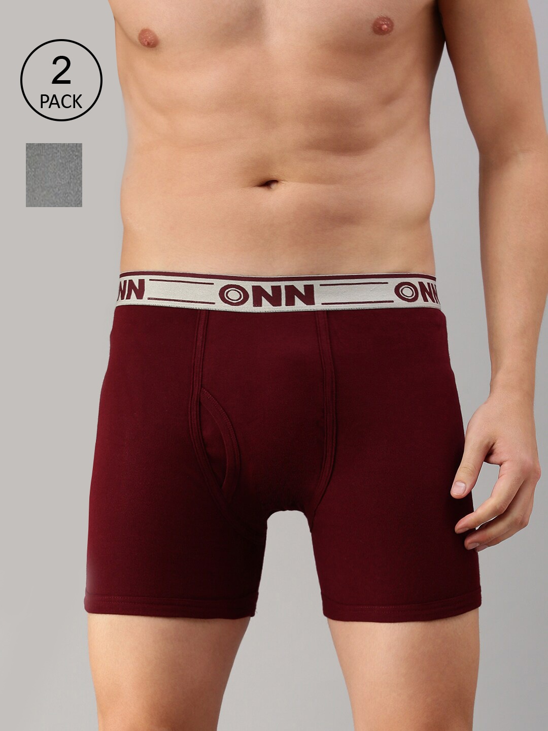 

ONN Men Pack Of 2 Solid Pure Cotton Trunk, Grey melange