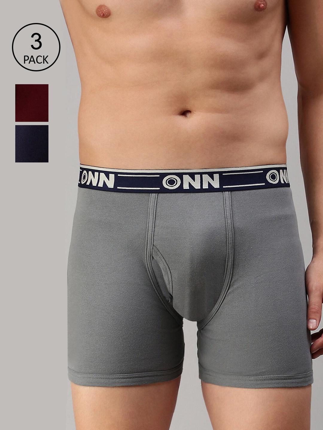 

ONN Men Pack Of 3 Solid Trunks ONN_357_GM_MN_NB_3PC, Grey melange