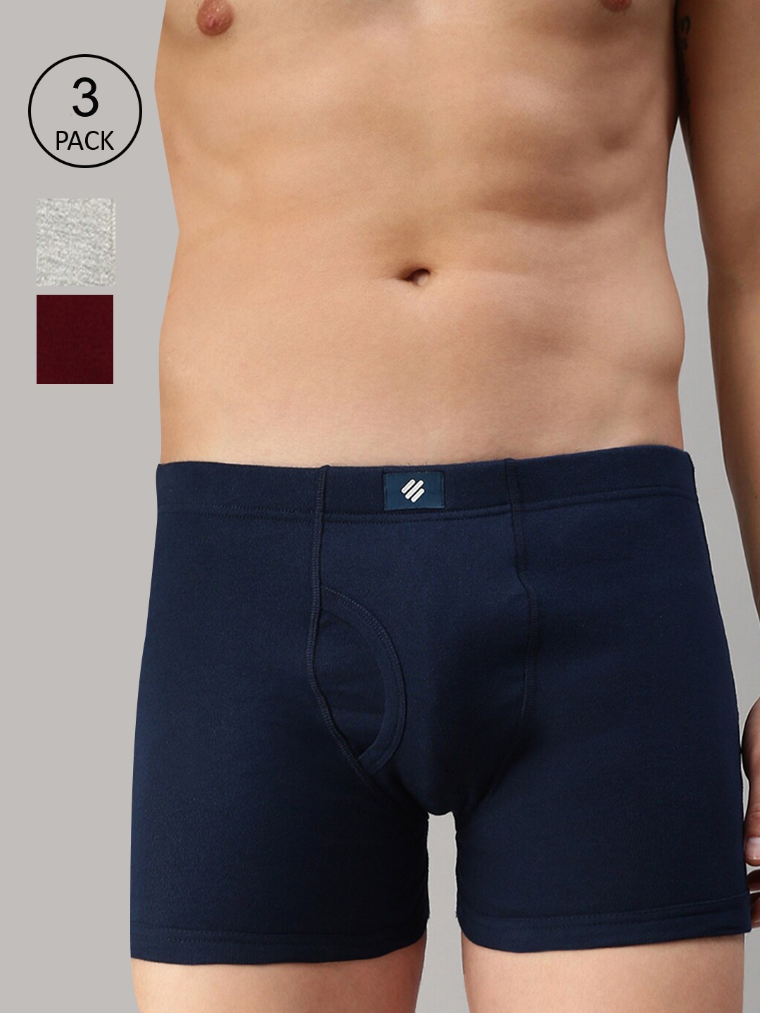 

ONN Men Pack Of 3 Grey & Maroon Solid Cotton Trunks