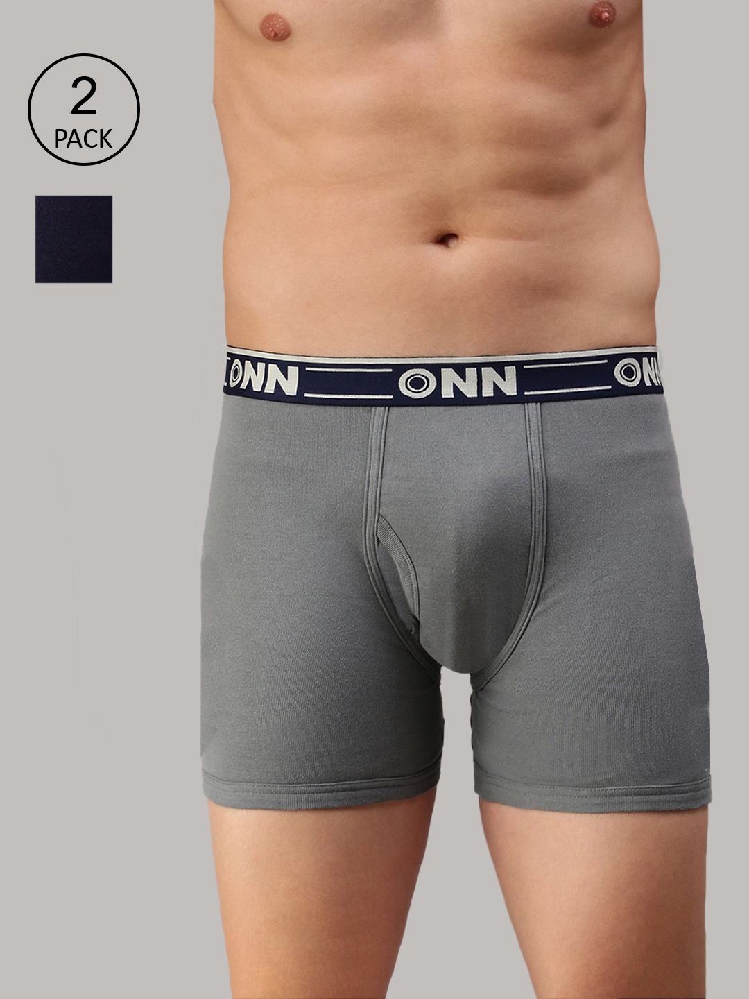 

ONN Men Pack Of 2 Solid Cotton Trunk- ONN_357_GM_NB_2PC, Grey melange