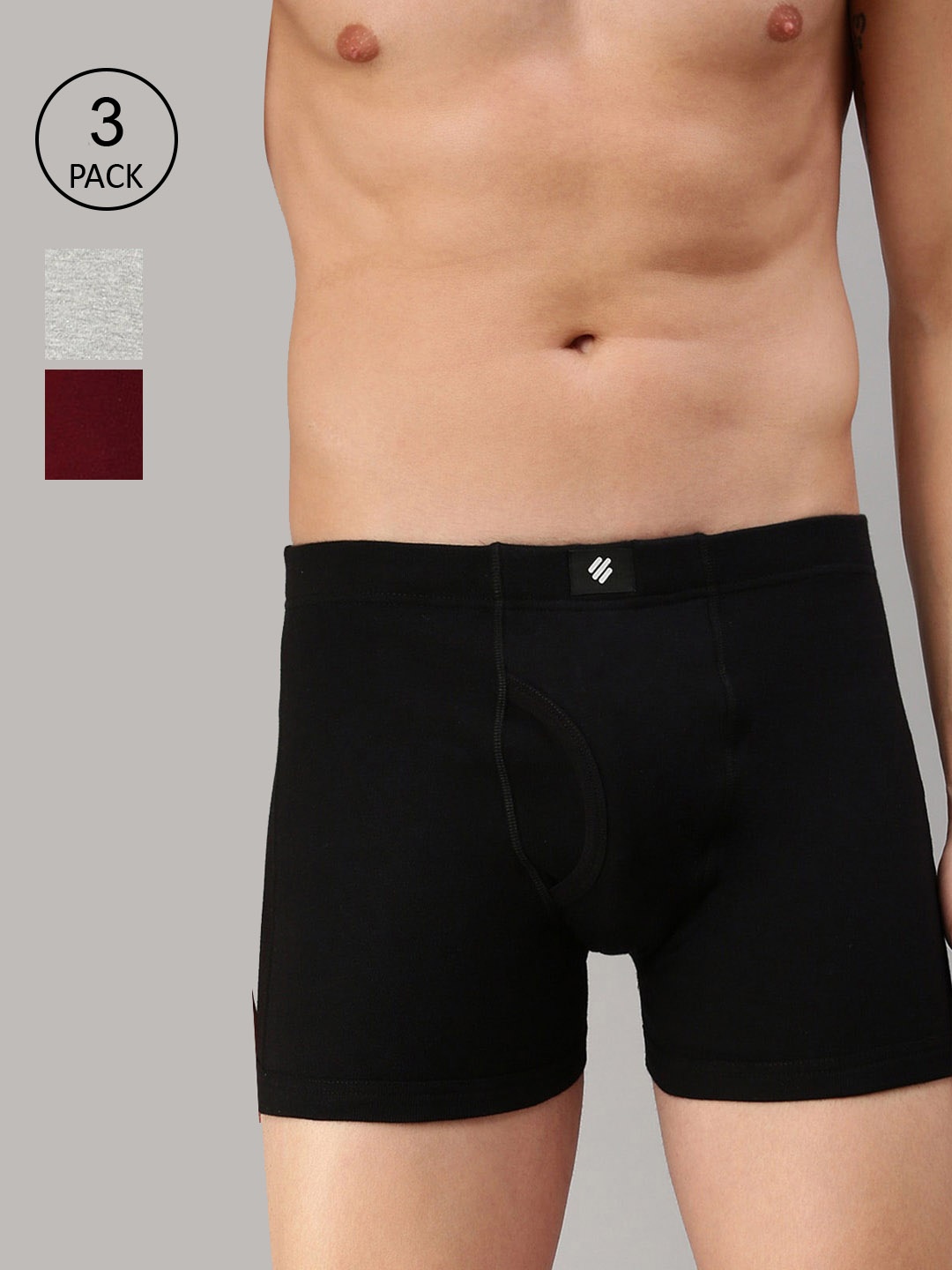 

ONN Men Pack Of 3 Black Solid Pure Cotton Trunk