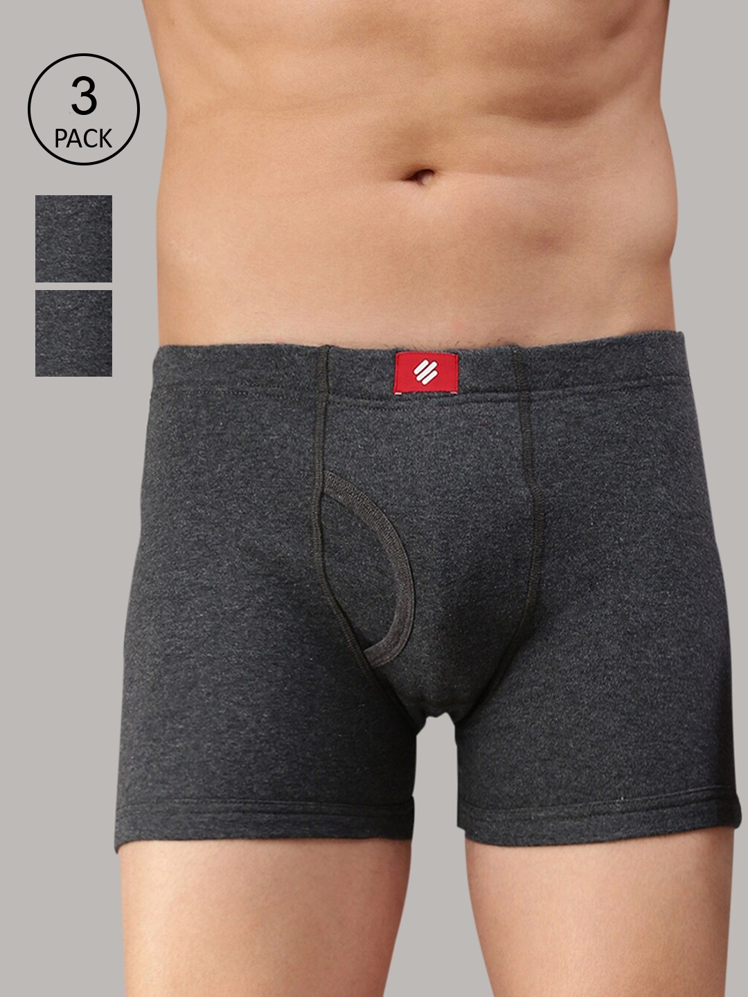 

ONN Men Pack Of 3 Charcoal Grey Solid Pure Cotton Trunk