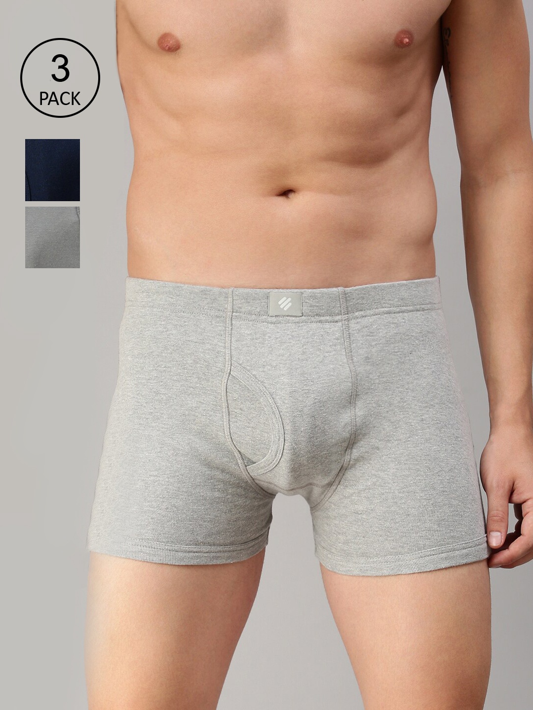 

ONN Men Pack of 3 Solid Trunks ONN_355_GM_AFBLU_LGRY, Grey melange
