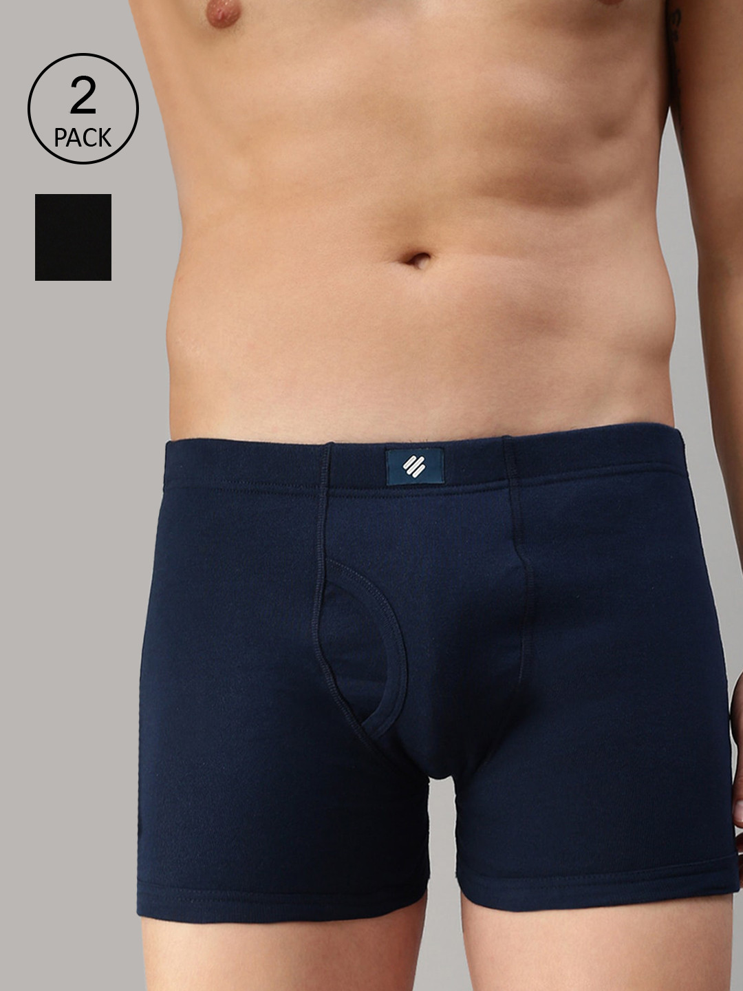 

ONN Men Pack Of 2 Solid Pure Cotton Trunk ONN_355_AFBLU_BLK_2PC, Blue