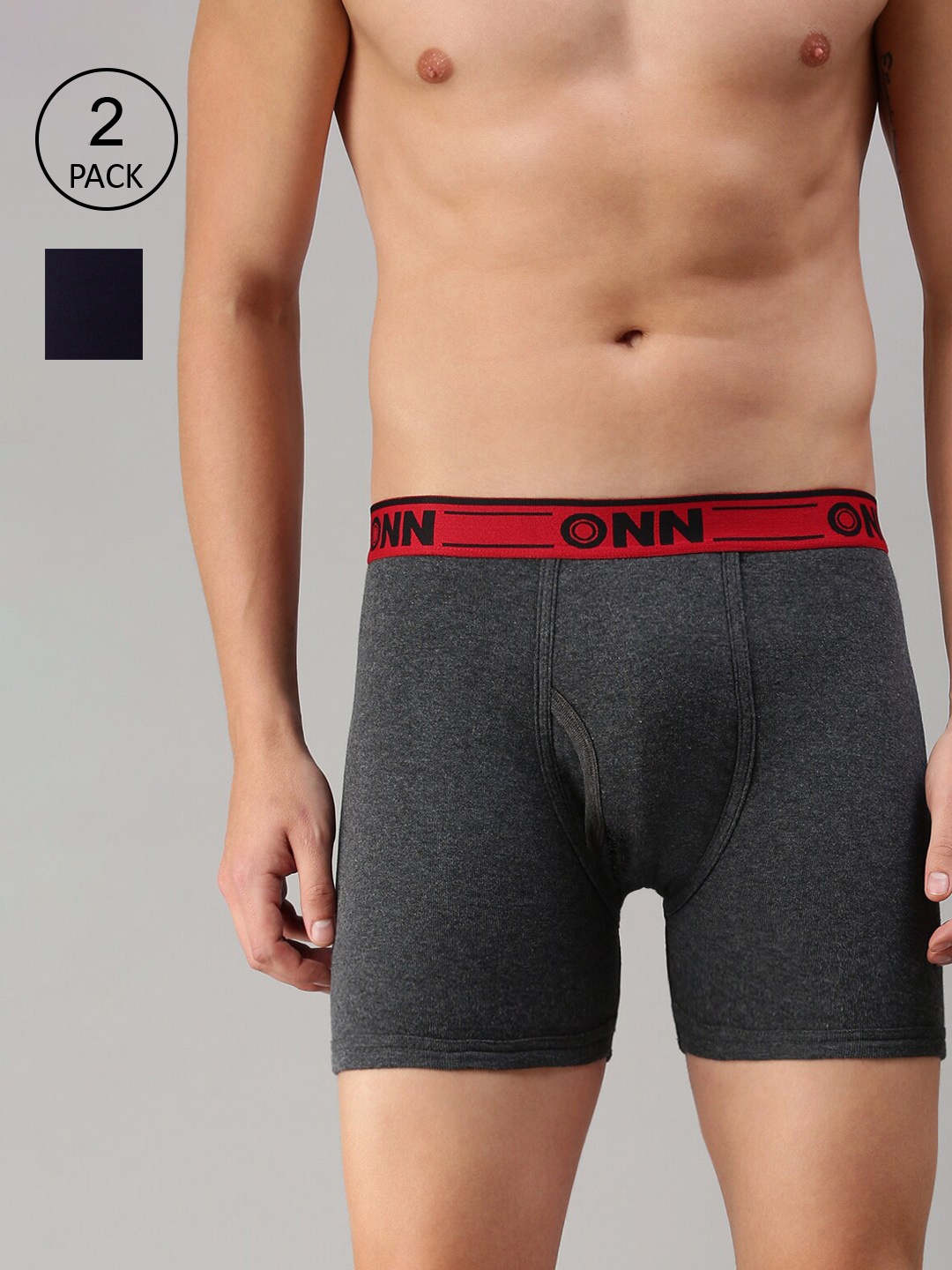 

ONN Men Pack Of 2 Charcoal-Coloured Solid Pure Cotton Trunk ONN_357_CM_NB_2PC