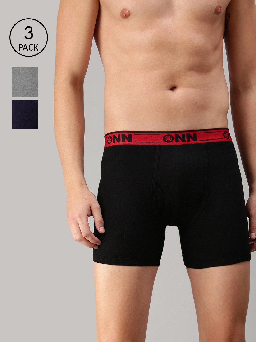 

ONN Men Pack Of 3 Solid Trunk ONN_357_GM_BLK_NB, Grey melange