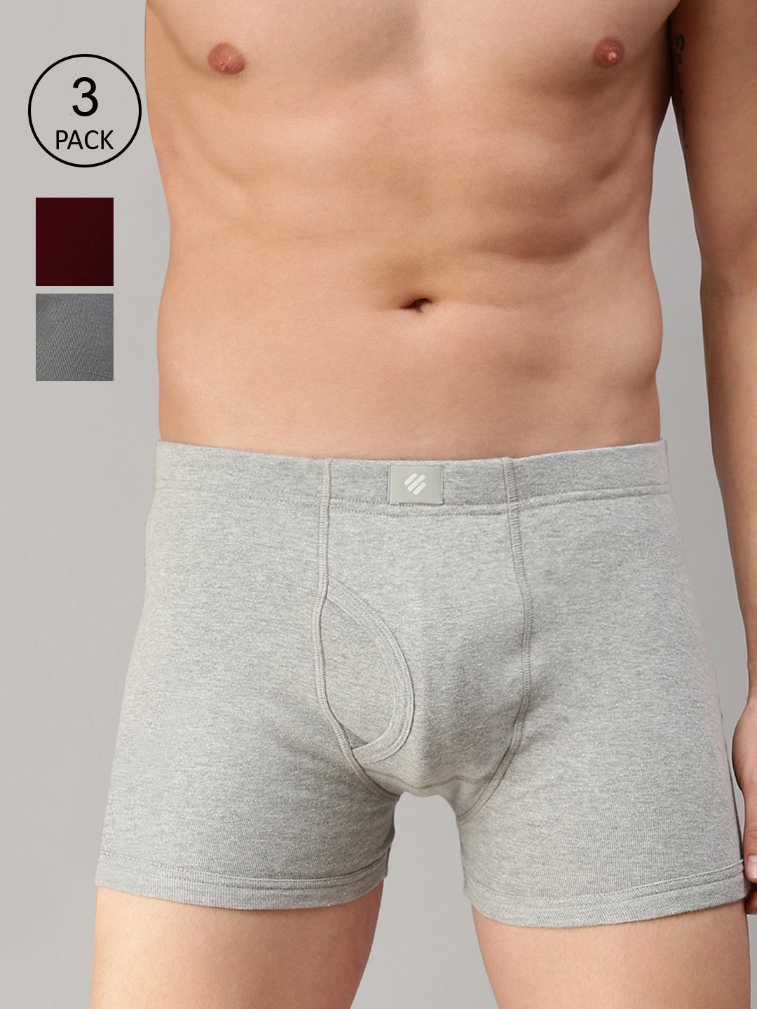 

ONN Men Pack Of 3 Solid Cotton Trunk- ONN_355_LGRY_GM_MN_3PC, Grey
