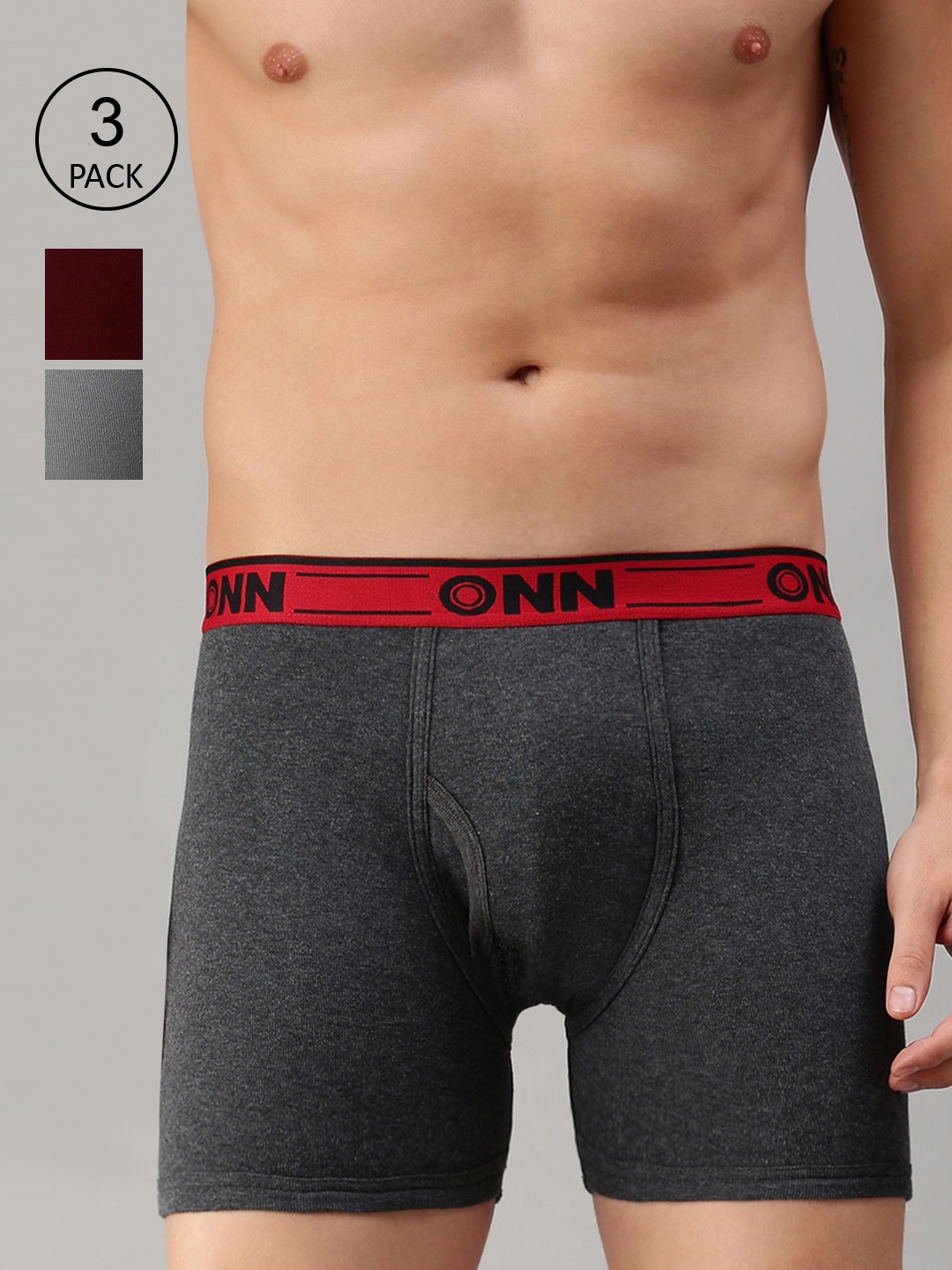 

ONN Men Pack Of 3 Solid Pure Cotton Trunk ONN_357_CM_GM_MN_3PC-, Charcoal