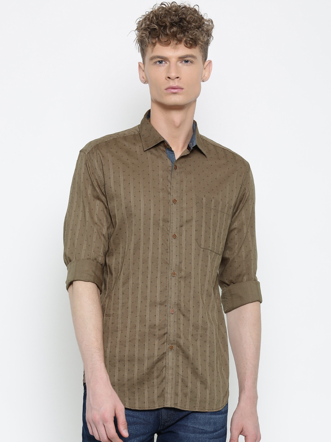 

British Club Men Brown Slim Fit Printed Casual Shirt