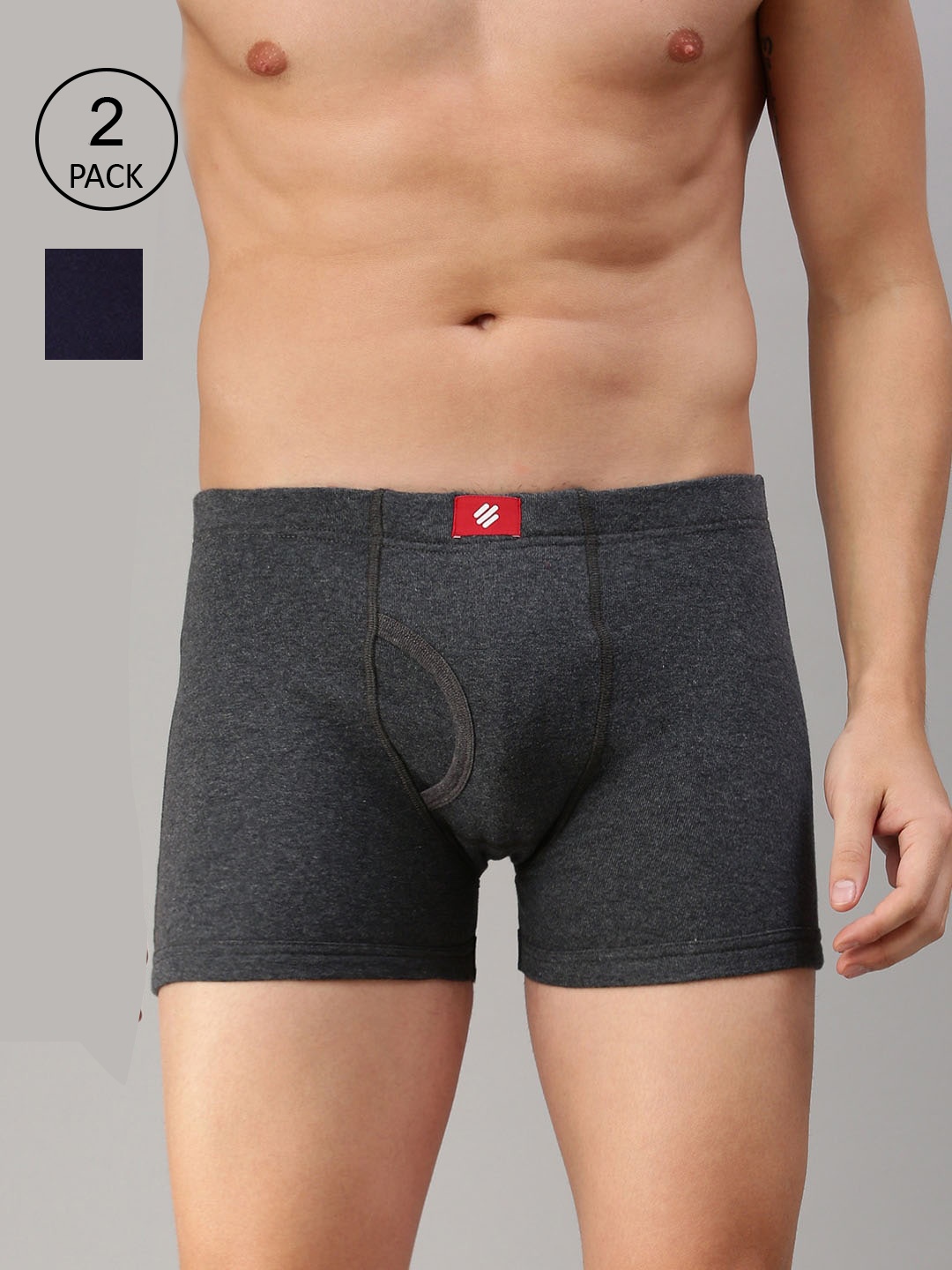 

ONN Men Pack of 2 Charcoal Grey & Navy Blue Solid Basic Trunks ONN_355_CM_NB_2PC
