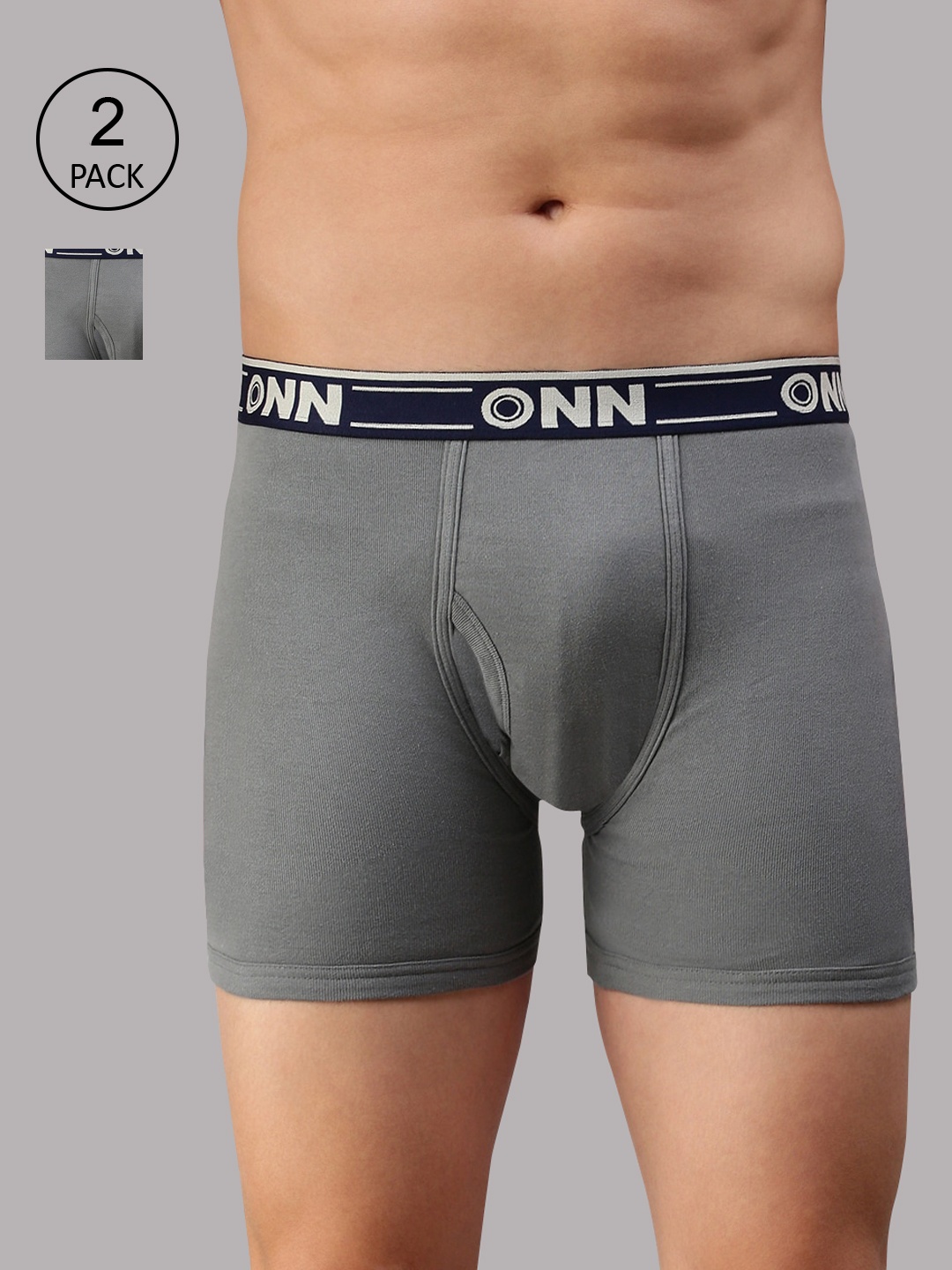 

ONN Men Pack of 2 Grey Melange Solid Trunks ONN_357_GM_2PC