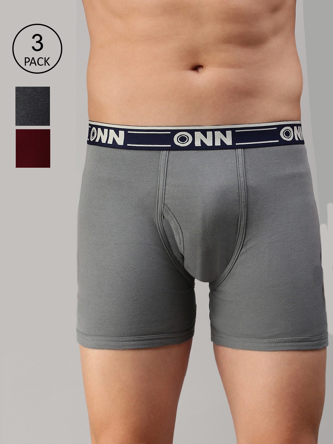 

ONN Men Pack Of 3 Solid Trunk ONN_357_CM_GM_MN_3PC, Charcoal