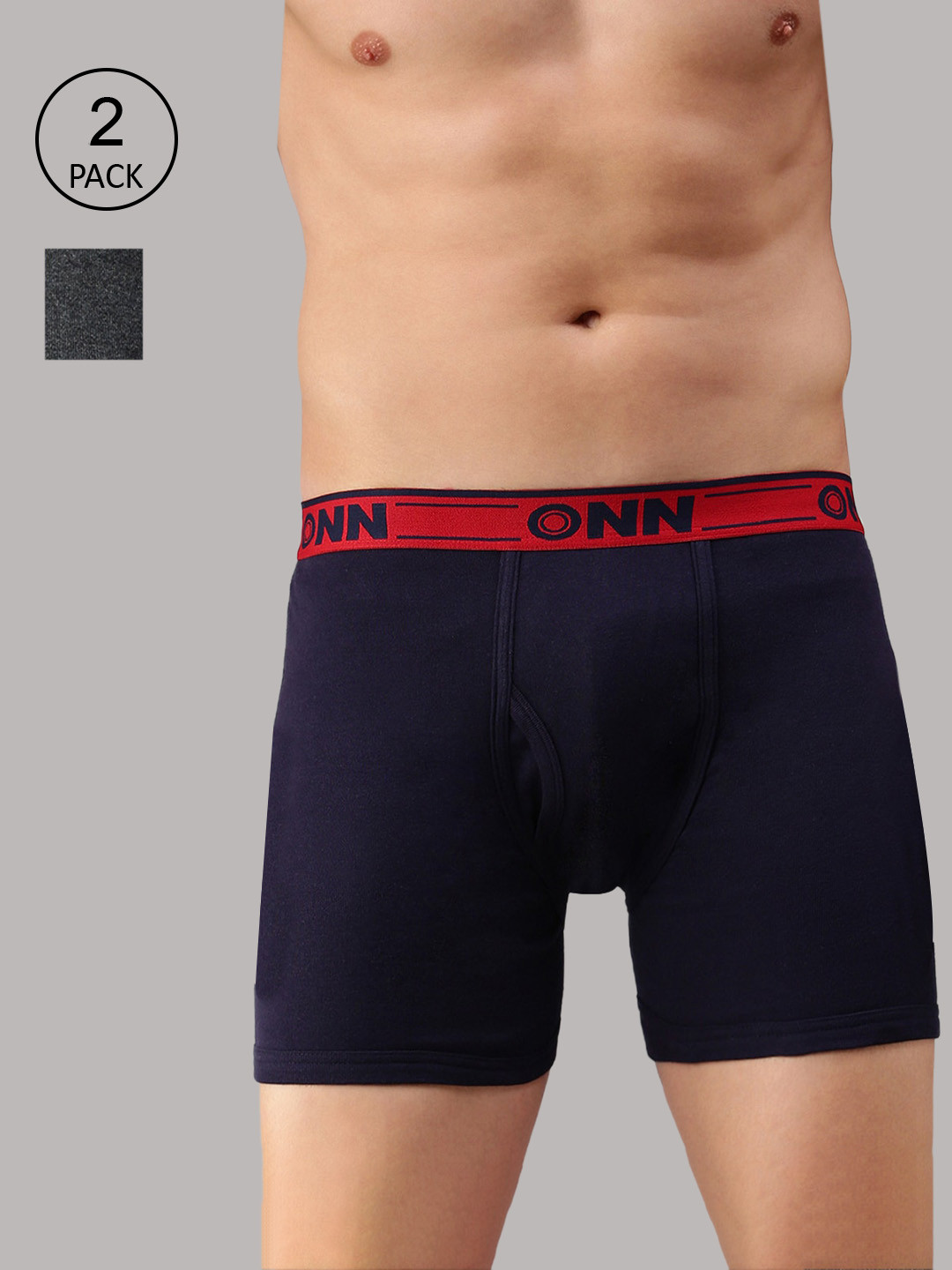 

ONN Men Pack Of 2 Solid Pure Cotton Trunk ONN_357_CM_NB_2PC, Charcoal