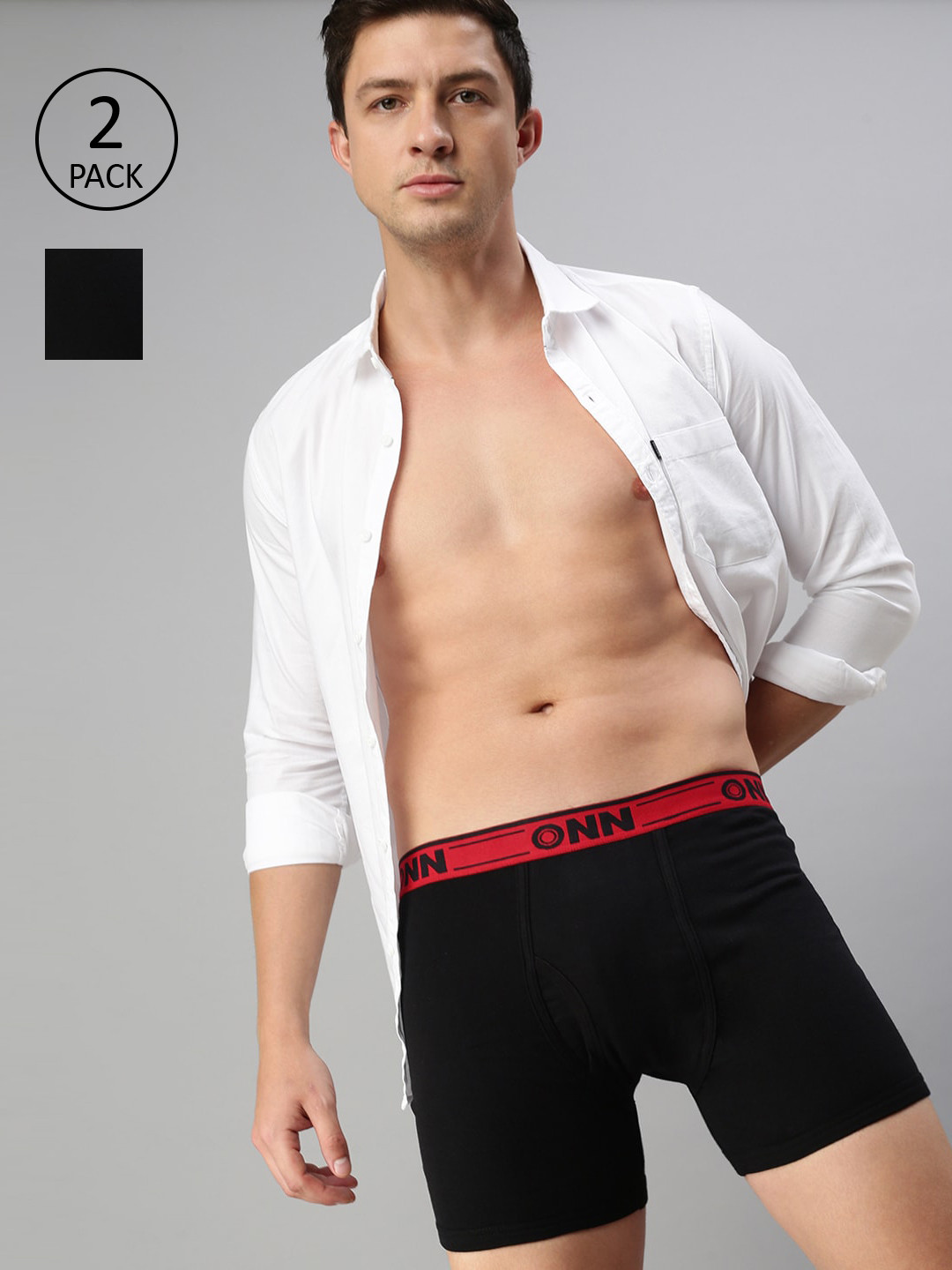 

ONN Men Pack Of 2 Black Solid Pure Cotton Trunk ONN_357_BLK_2PC