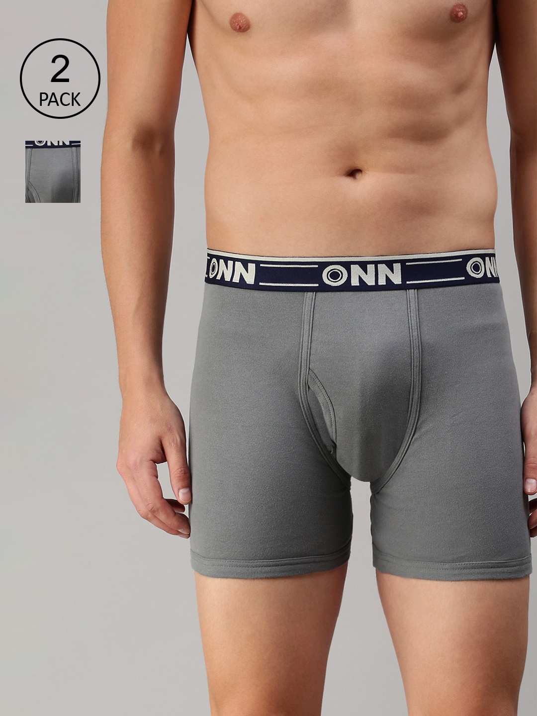 

ONN Men Pack Of 2 Grey-Melange Solid Trunks ONN_357_GM_2PC
