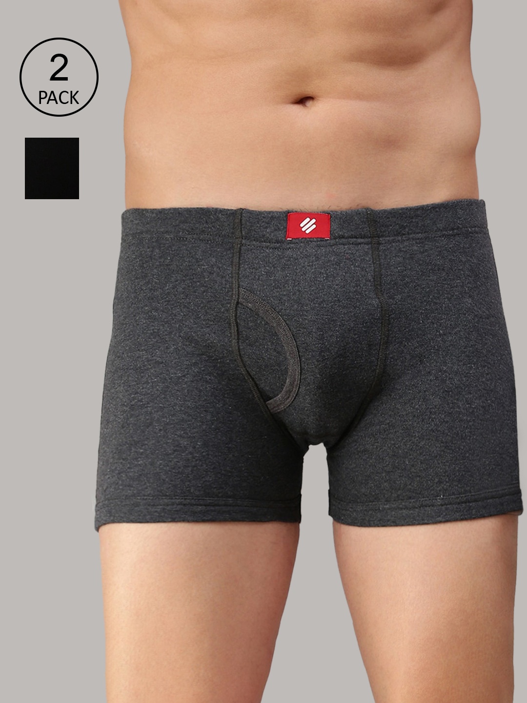 

ONN Men Pack of 2 Black & Grey Melange Solid Trunks-ONN_355_BLK_CM_2PC