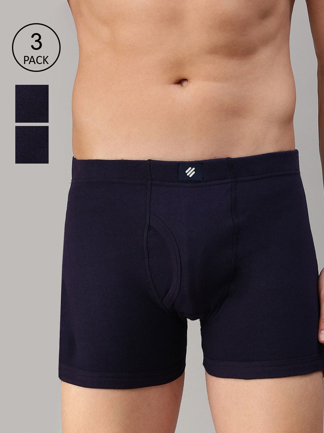 

ONN Men Pack Of 3 Solid Cotton Trunk- ONN_355_NB_3PC, Navy blue
