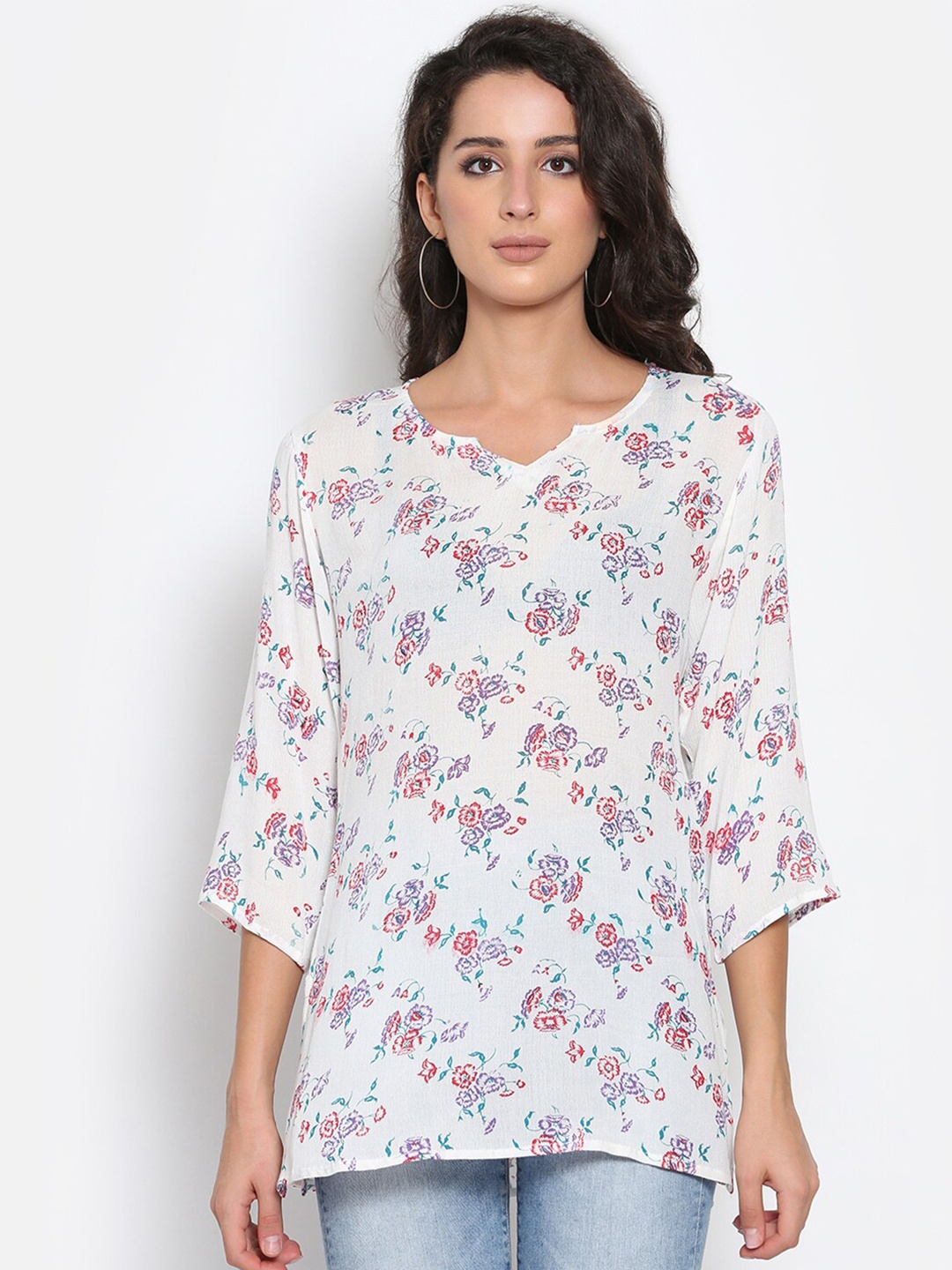 MARC LOUIS White & Red Floral Print Top