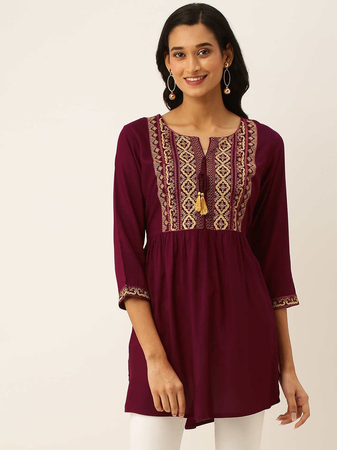 

ZOLA Burgundy & Beige Embroidered Tunic