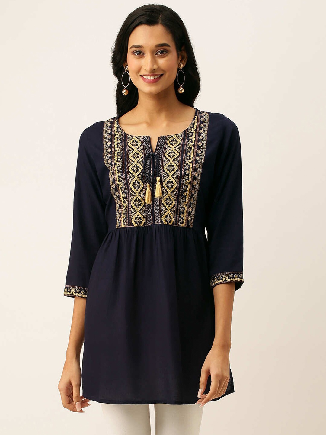 

ZOLA Navy Blue & Yellow Embroidered Tunic