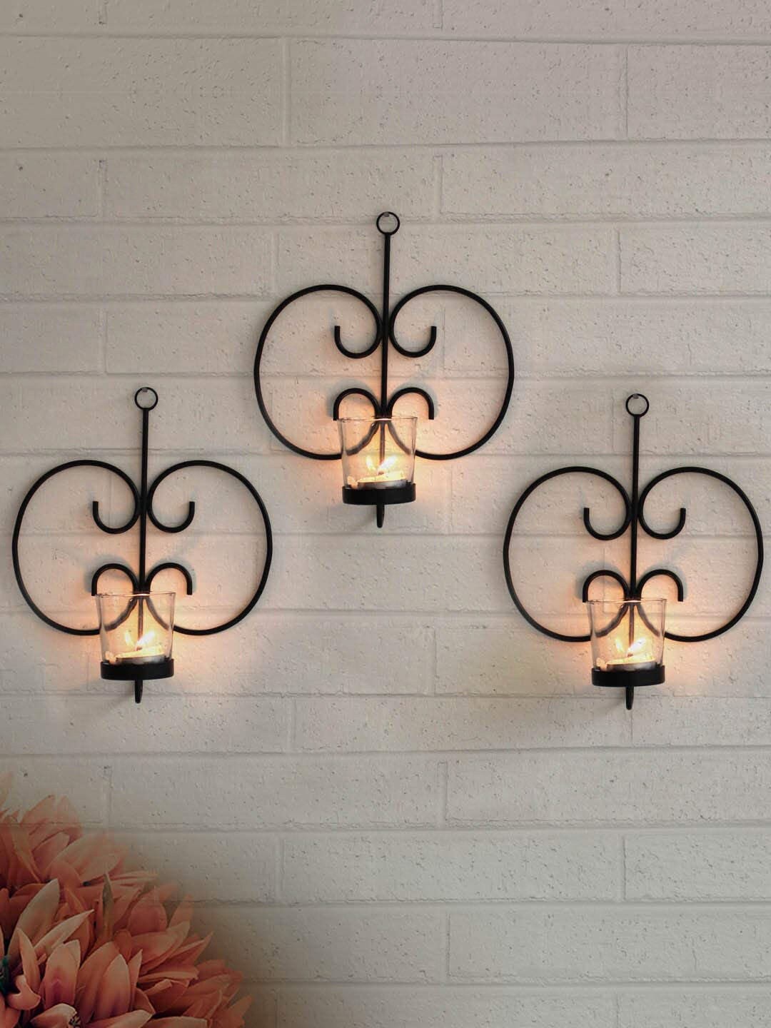 

TIED RIBBONS Black Pack Of 3 Wall Hanging Tealight Candle Holders With Votives