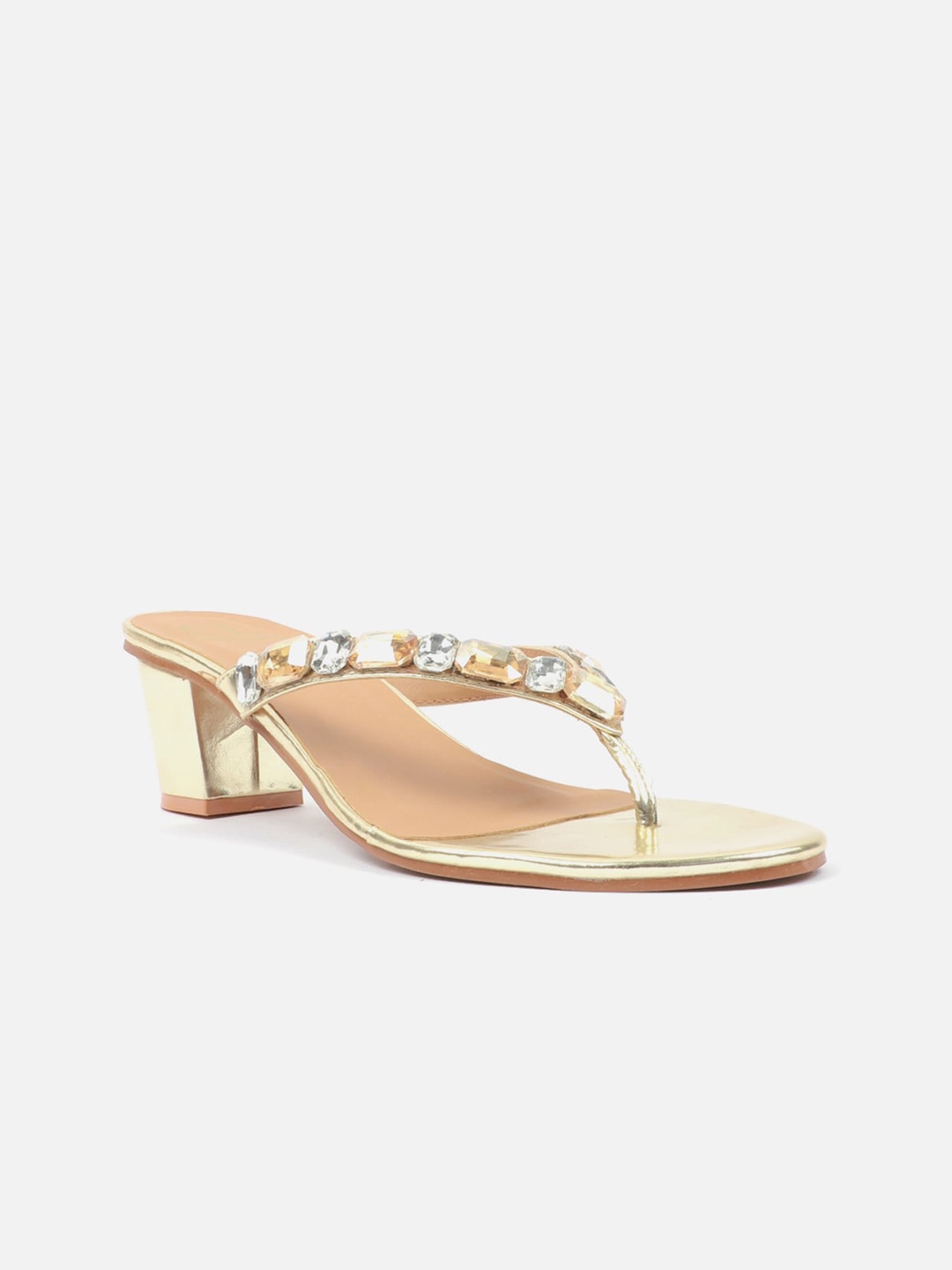 

Carlton London Gold-Toned Embellished Block Sandals