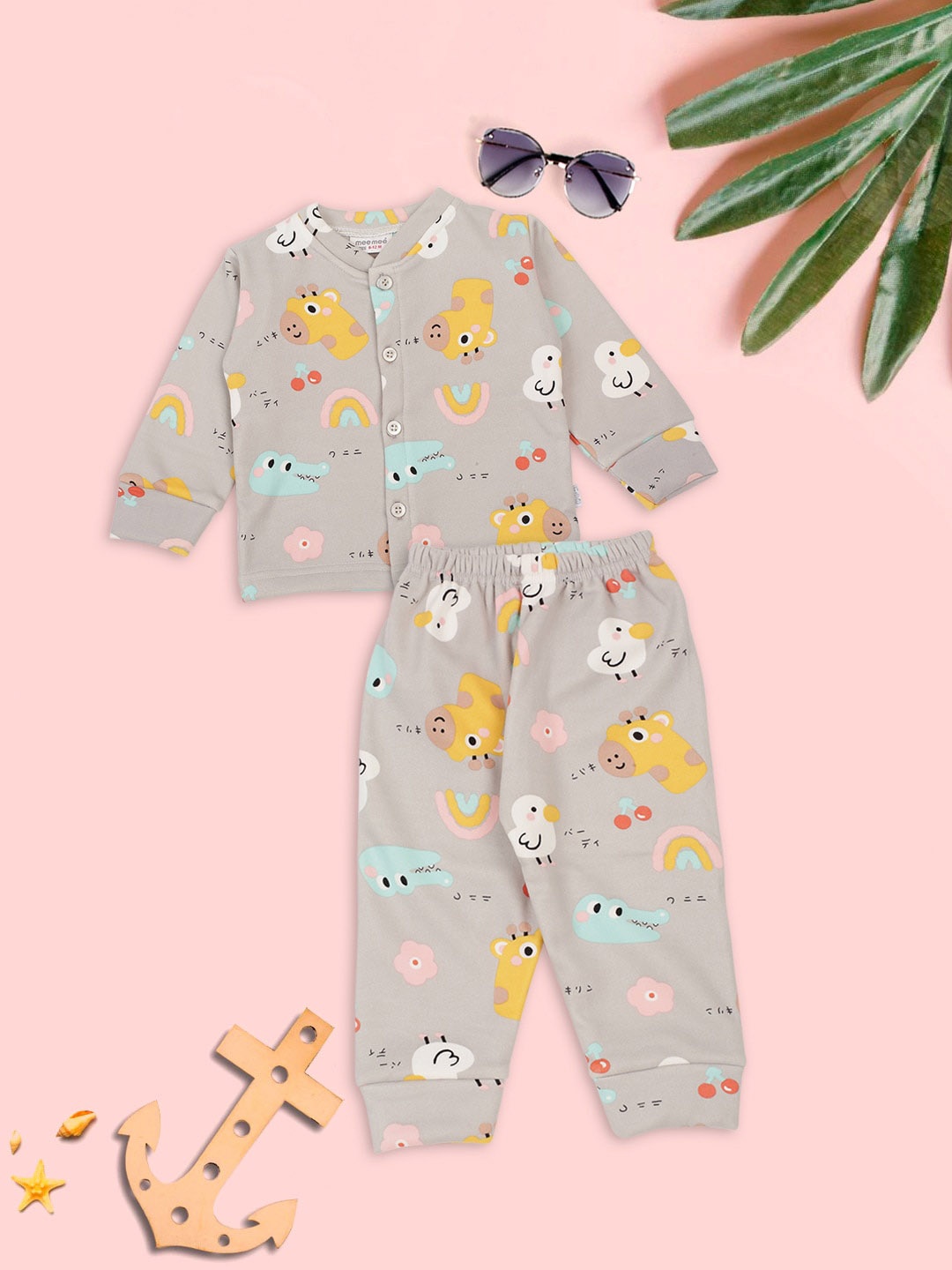

MeeMee Unisex Kids Printed Night suit, Grey
