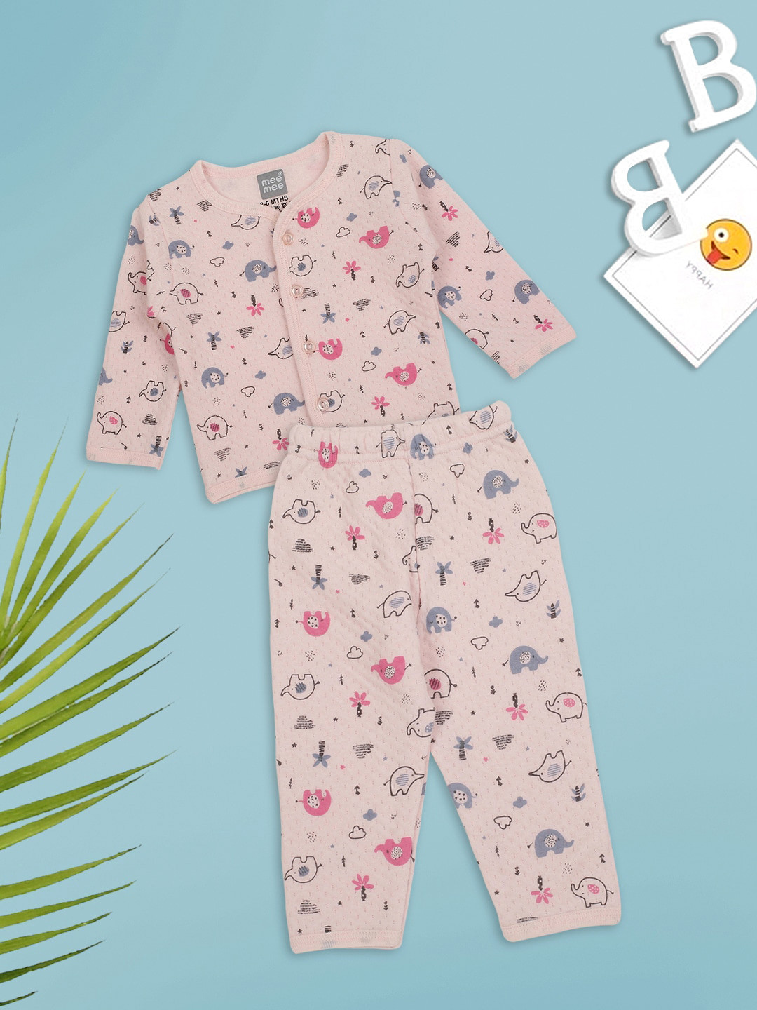 

MeeMee Unisex Kids Printed Night suit, Pink