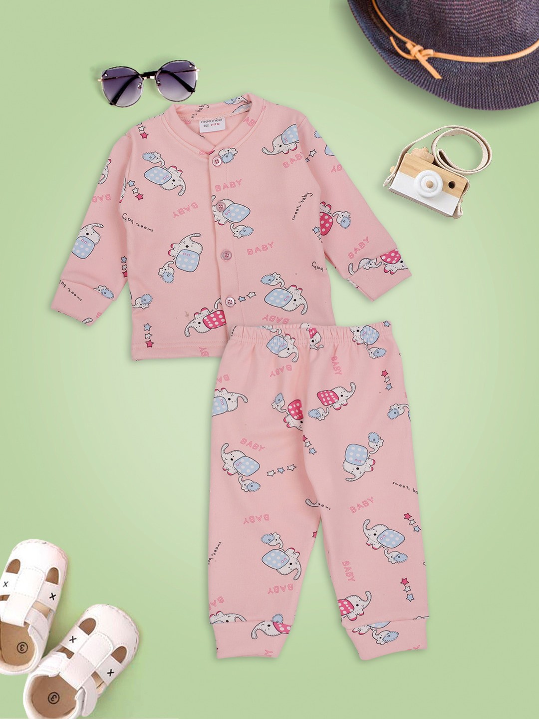 

MeeMee Unisex Kids Printed Night suit, Pink