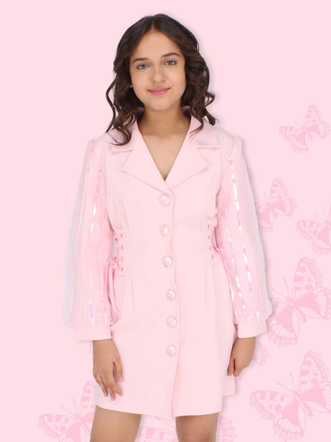 

CUTECUMBER Girls Pink Georgette Mini Blazer Dress