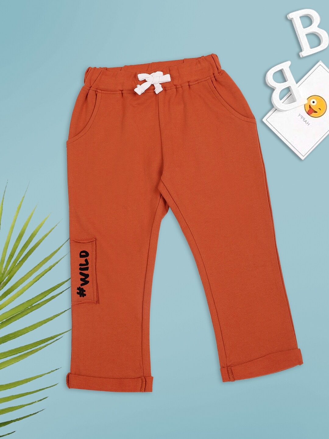 

MeeMee Boys Rust Orange Regular Fit Solid Cotton Track Pants