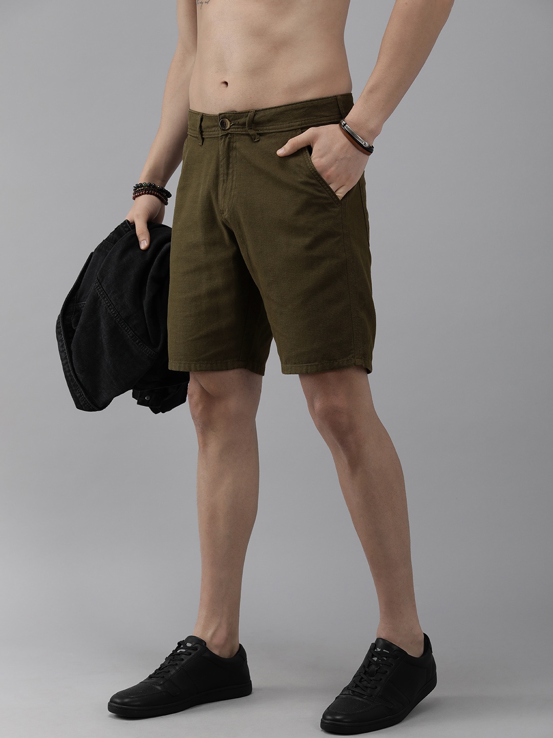 Roadster Men Slim Fit Pure Cotton Casual Shorts, Green