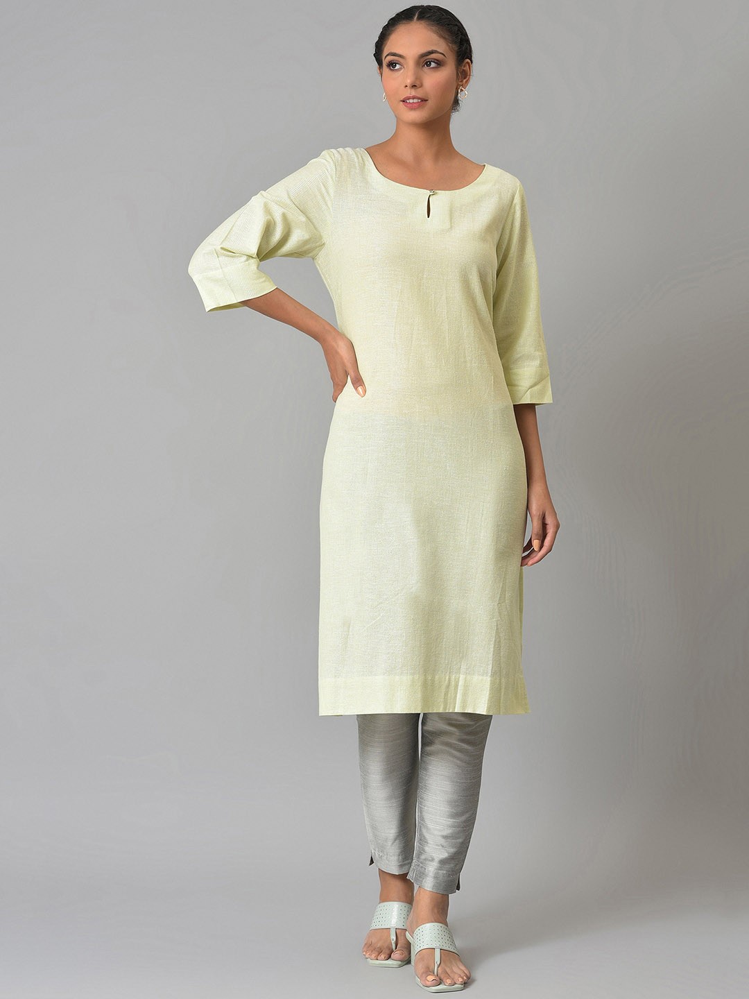 

W Women Lime Green Solid Kurta with Trousers