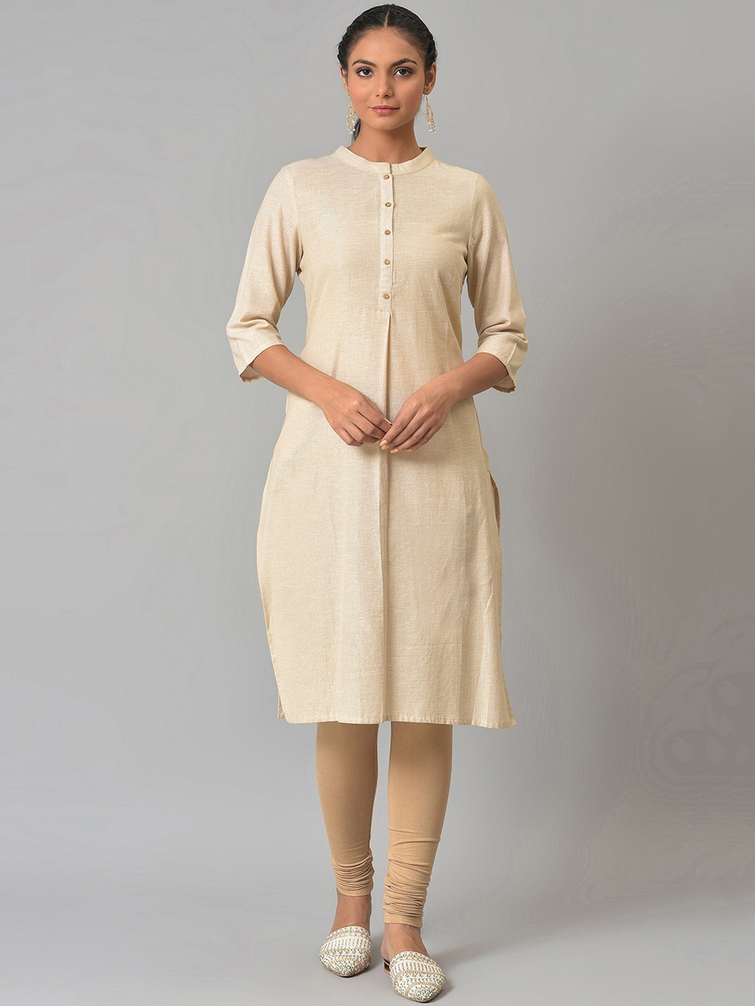 

W Women Beige Solid Kurta with Churidar