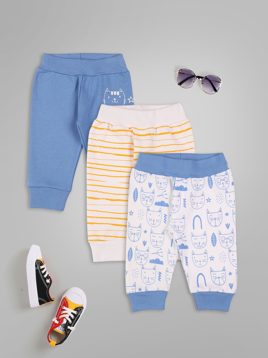 

MeeMee Infants Boys Pack Of 3 Printed Cotton Joggers, Yellow