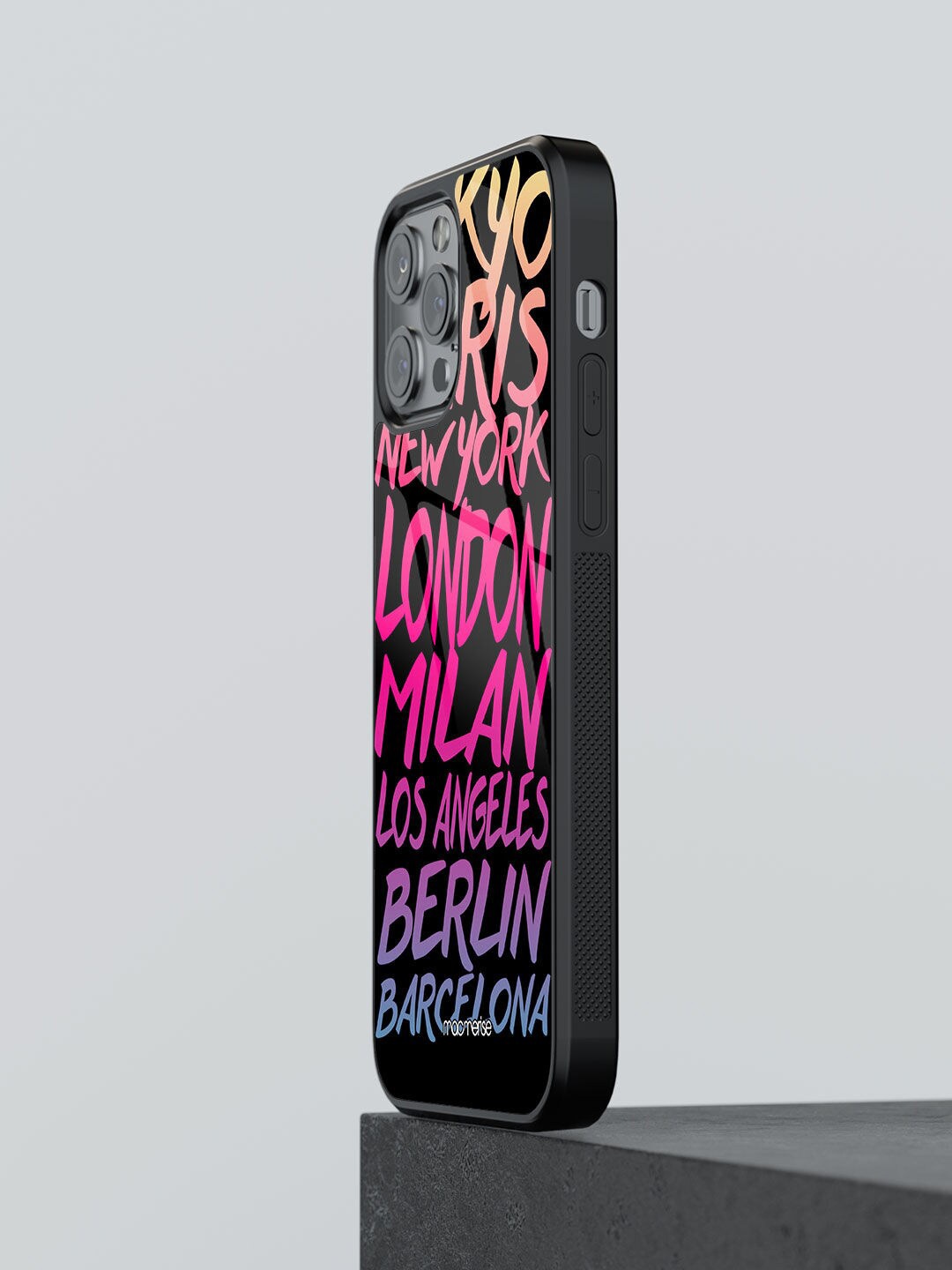 

macmerise Black Fashion Cities Printed iPhone 13 Pro Max Glass Back Case