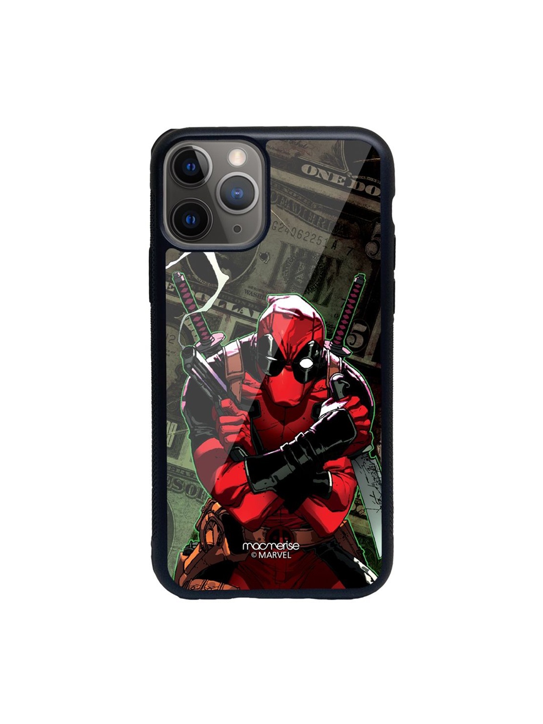 

macmerise Black Deadpool Dollar Printed iPhone 11 Pro Glass Back Case