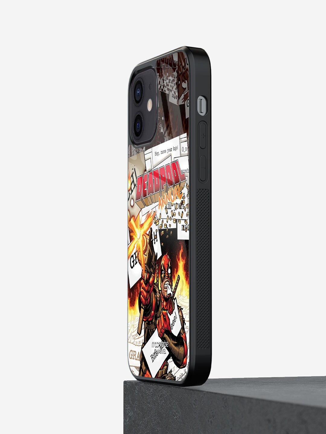 

macmerise White Printed Comic Deadpool Glass Iphone 12 Phone Case