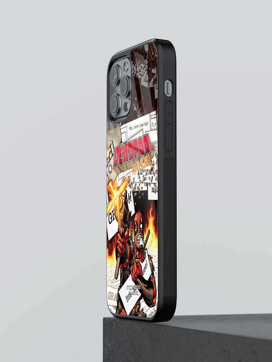 

macmerise Comic Deadpool iPhone 12 Pro Max Glass Phone Back Case, White