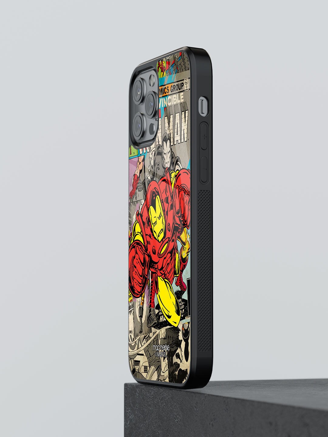 

macmerise Red & Yellow Printed Comic Ironman iPhone 13 Pro Glass Phone Back Case
