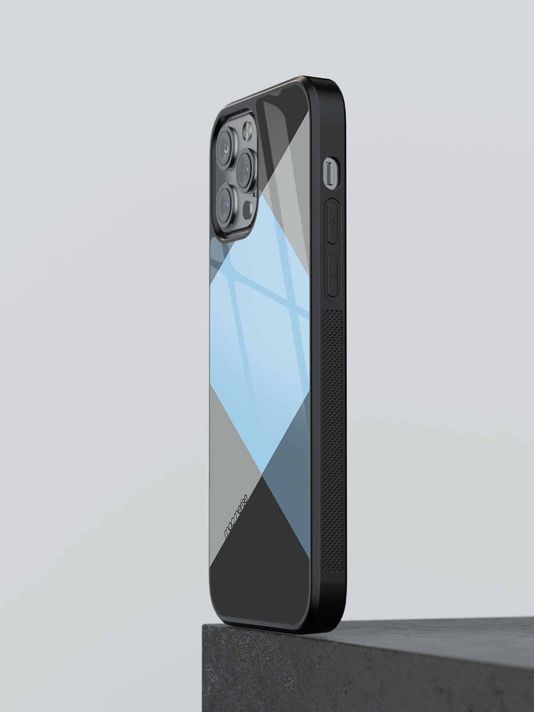 

macmerise Blue & Grey Printed Criss Cross Glass iPhone 13 Pro Back Case