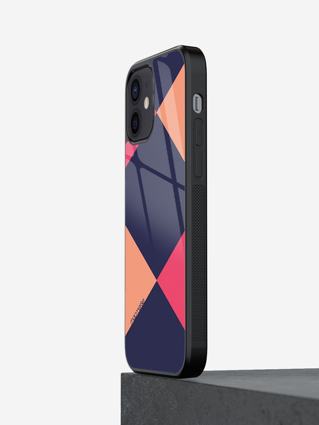 

macmerise Pink & Blue Printed Criss Cross iPhone 12 Glass Phone Back Case