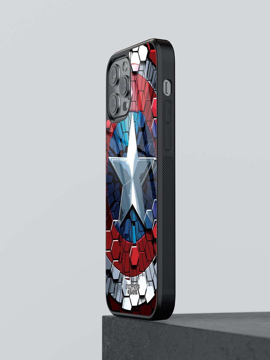 

macmerise Silver-Toned & Red Printed Hex Shield iPhone 13 Pro Max Glass Phone Back Case