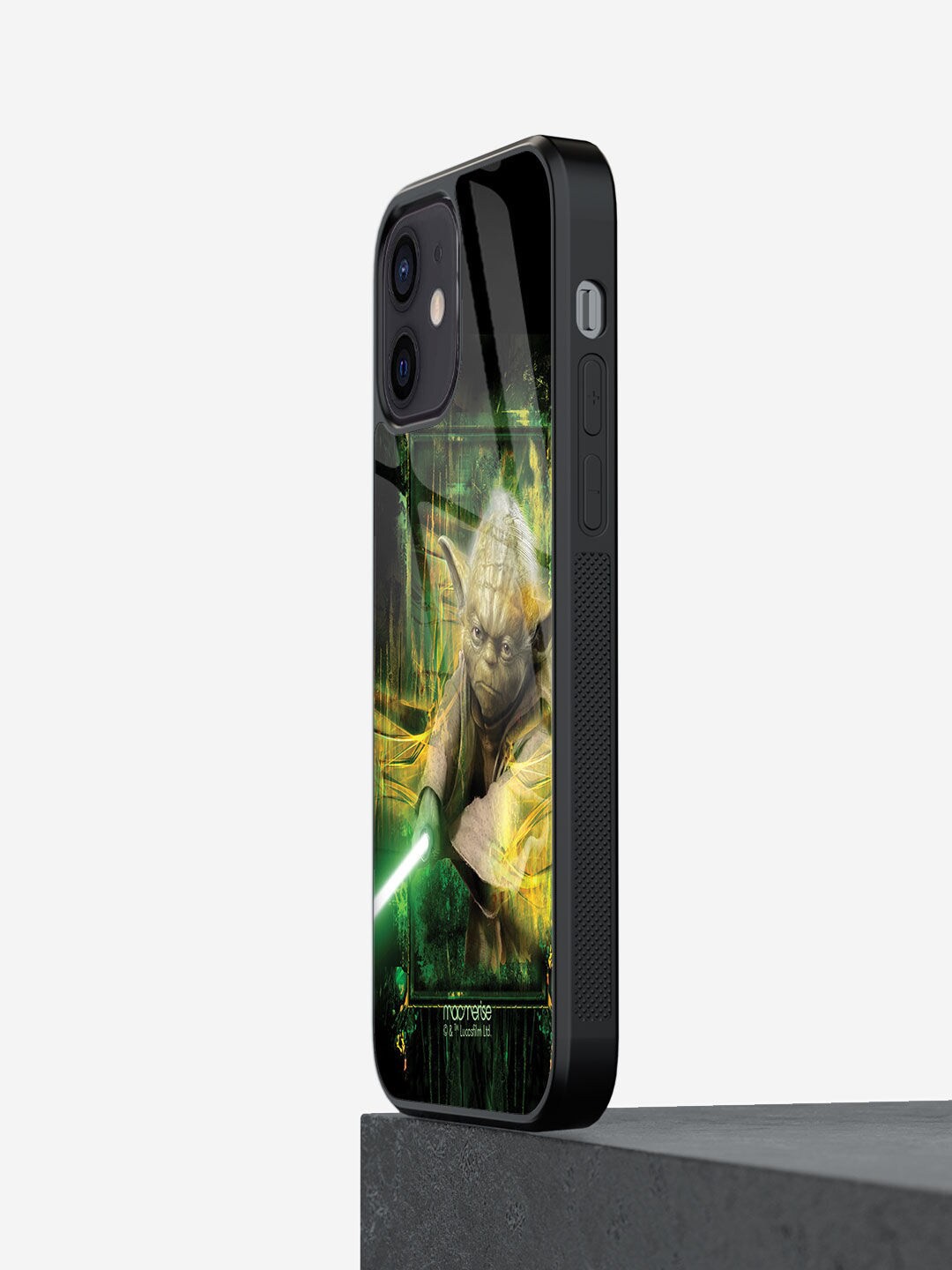 

macmerise Green Printed Furious Yoda iPhone 12 Glass Phone Back Case, Black